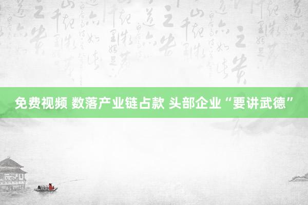 免费视频 数落产业链占款 头部企业“要讲武德”